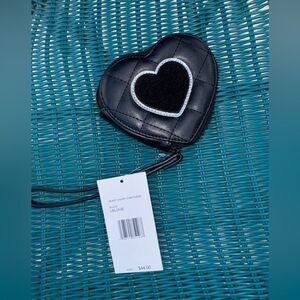 Betsey Johnson quilted Black Heart-Shaped Coin Purse